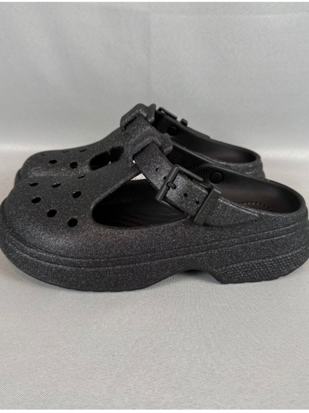 Crocs Stomp Mary Jane Clogs Black Glitter Platform - Size W9 / M7